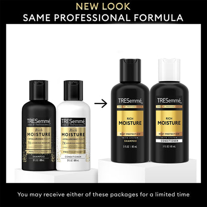 TRESemmé Rich Moisture Travel Shampoo & Conditioner, 3 Oz Ea | Moisturizing Travel Hair Care Set for Dry Hair | TSA-Friendly Sizes for Travel and Gym Bags