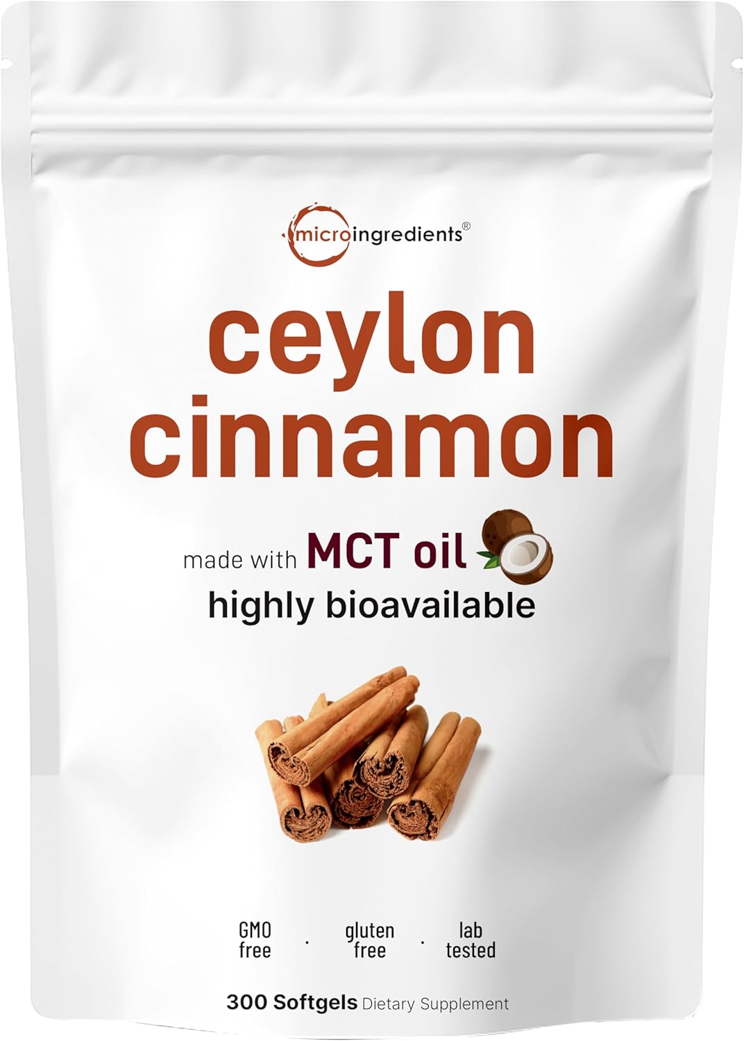 Micro Ingredients Ceylon Cinnamon, 300 Softgels | Cinnamon Supplements with MCT Oil | Non-GMO, Gluten Free