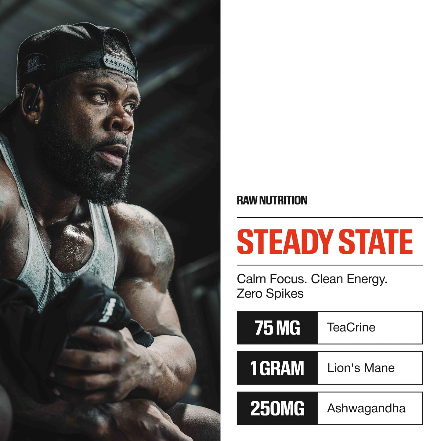 RAW Steady State Low Stim Nootropic Pre Workout Powder for Men & Women - Low Stimulant Neuopathy Supplement for Energy & Focus - No Jitters or Tingles - Natural Extended Release Caffeine - 20 Servings