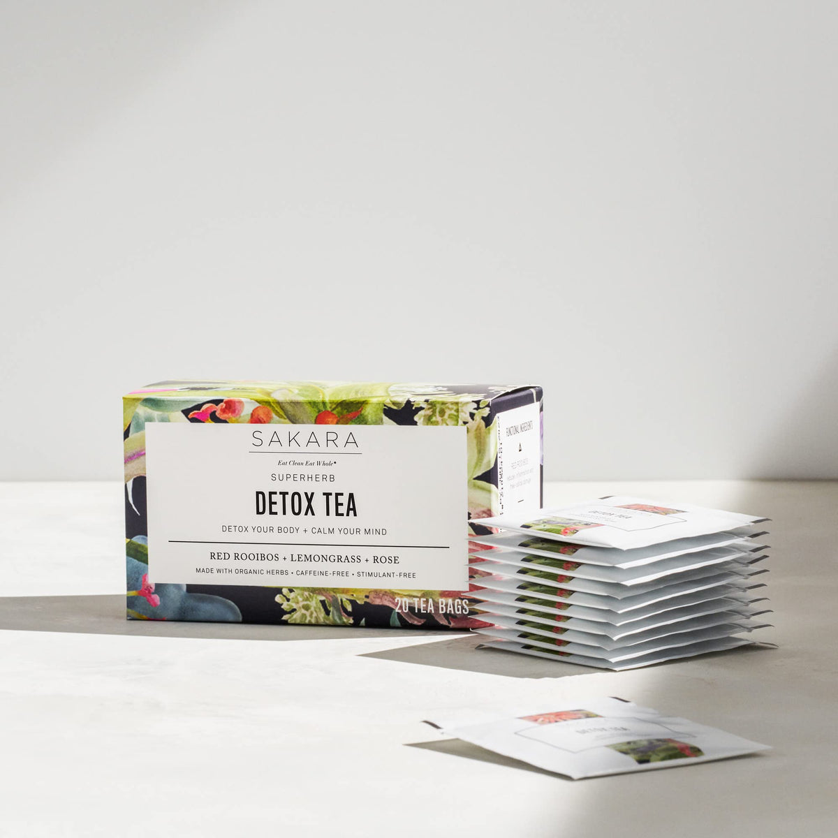 Sakara Detox Tea - Herbal Tea with Rose Petals, Lemon Peel, Lemongrass, & Rooibos