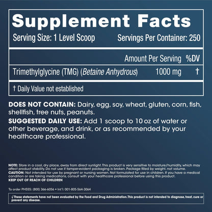 ProHealth TMG Amino Acid Blood Pressure (Trimethylglycine - Betaine Anhydrous Supplement) - Methylation Support 250 Grams Bulk Powder Longevity