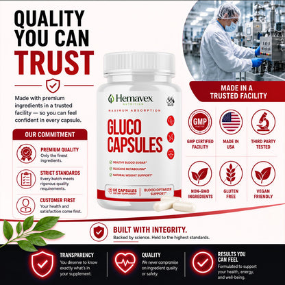 Hemavex Gluco Capsules, Hemavex Nutrition Gluco Capsules Pill (60 Capsules)