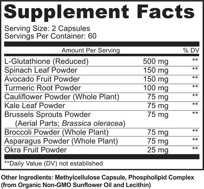 Liposomal Glutathione Supplement 500mg - Pure L Glutathione (GSH) Reduced - Active Form, Made with Organic Whole Food, Non GMO Phospholipid Complex - Antioxidant - 120 Count