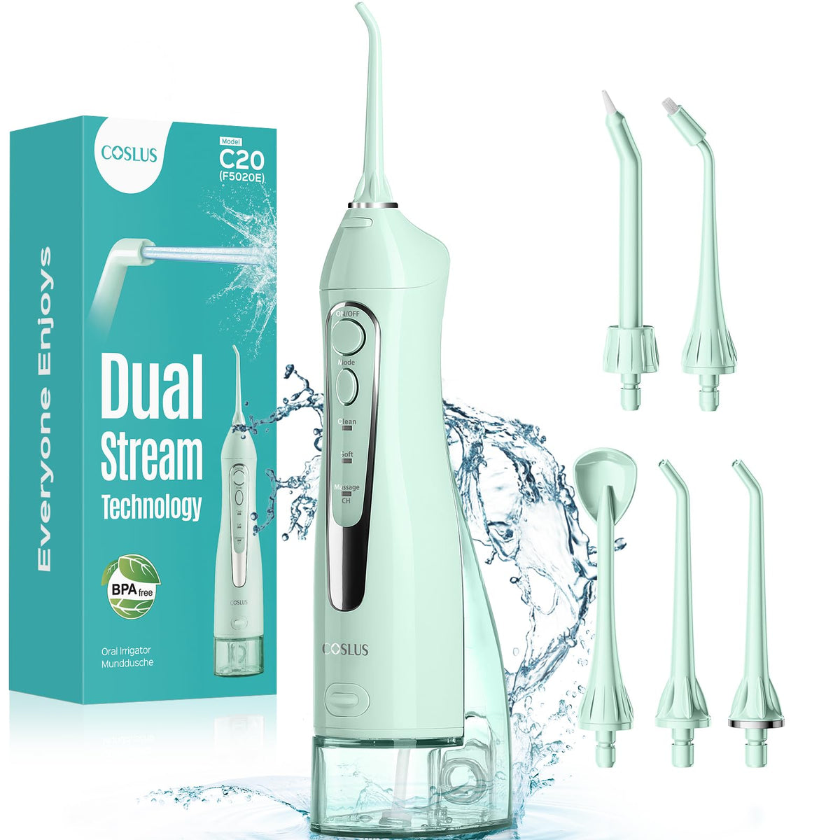 COSLUS ADA Accepted C20 Water Dental Flosser Pick, Professional Set Black