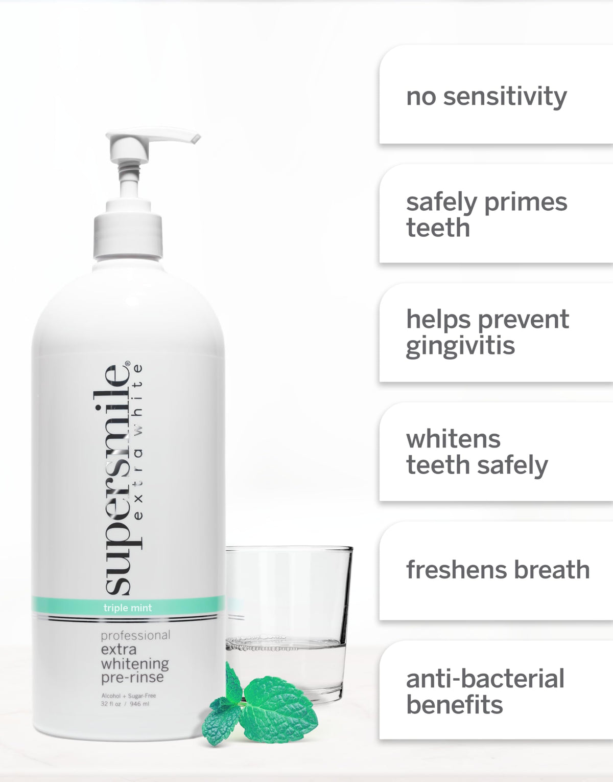 Supersmile Extra Whitening Pre-Rinse, Triple Mint, 16 Fl Oz Mouthwash
