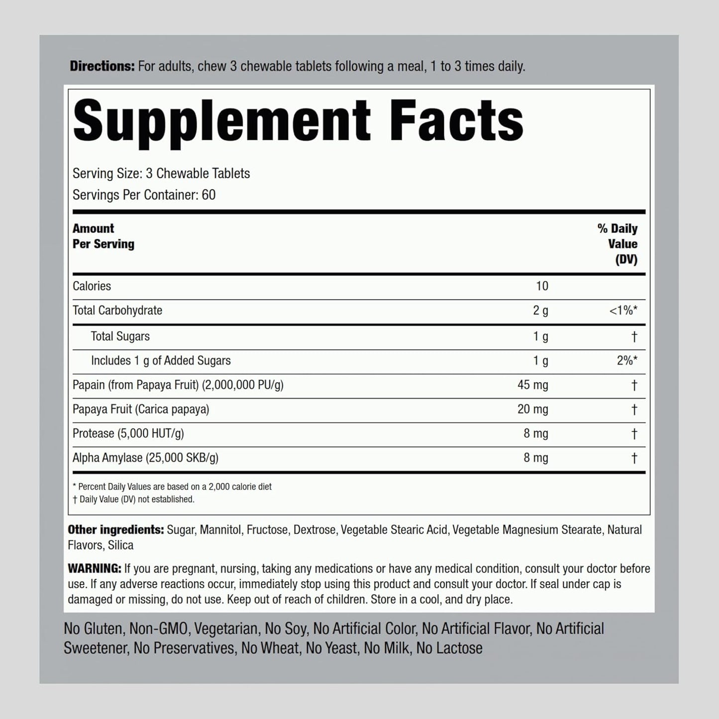 Piping Rock Papaya Digestive Enzymes Chewable | 180 Tablets | Ultra Supplement for Women and Men | Carica Papaya | Vegetarian, Non-GMO, Gluten Free