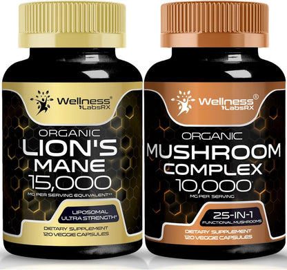 WELLNESS LABSRX Lions Mane Supplement Capsules and Mushroom Capsules | Bundle