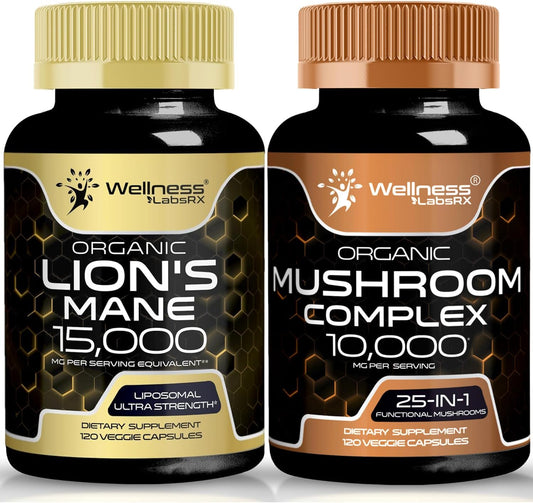 WELLNESS LABSRX Lions Mane Supplement Capsules and Mushroom Capsules | Bundle