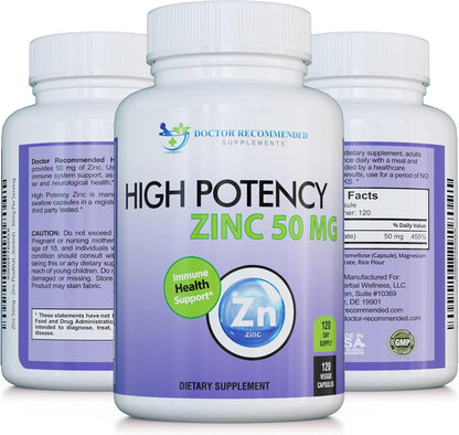 Zinc 50mg - Zinc Picolinate Immune Health Support Supplement 120 Veggie Capsules for Adults and Kids Vitamin, Well-Absorbed High Potency Pure Zinc Supplements - 50mg Per Serving