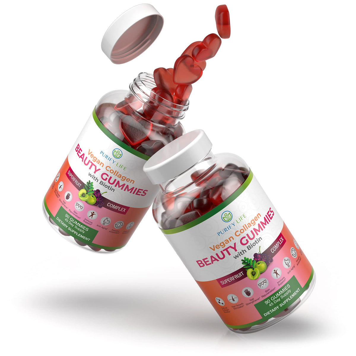 Purify Life Vegan Collagen Gummies with Biotin Vitamins for Hair Skin and Nails Health,