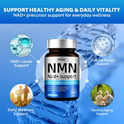 NMN 500mg Capsules, 5-in-1 with Resveratrol, TMG & CoQ10, 60 Count