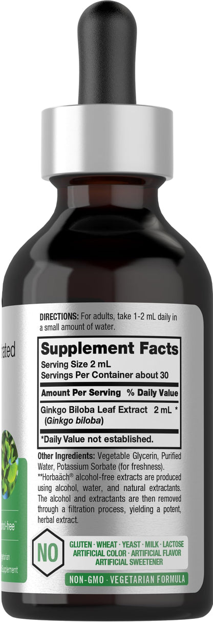 Ginkgo Biloba Extract Liquid 2 fl oz | Alcohol-Free Herb Supplement | Vegetarian