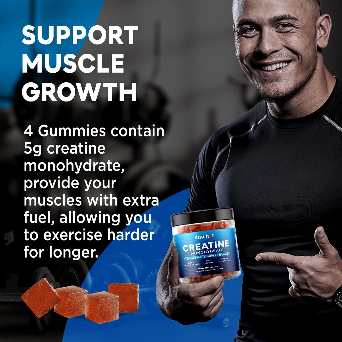 duwhot Creatine Monohydrate Gummies for Men, Creatine Monohydrate 5g