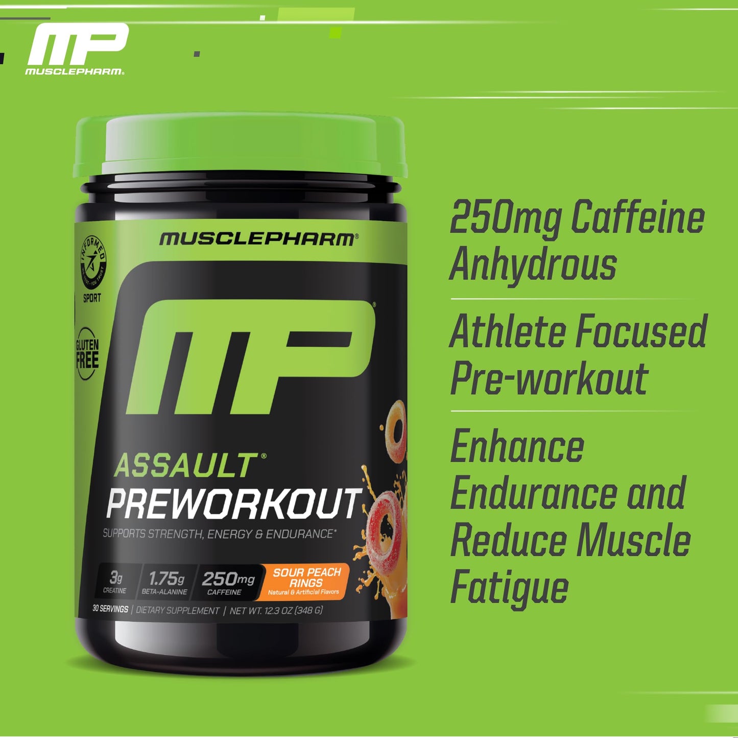 MusclePharm Assault Pre Workout Powder for Men & Women – Energy & Strength Boost Pre-Workout Supplements with Beta Alanine, Caffeine, Creatine & Betaine Anhydrous – 30 Servings, Fruit Punch Flavor