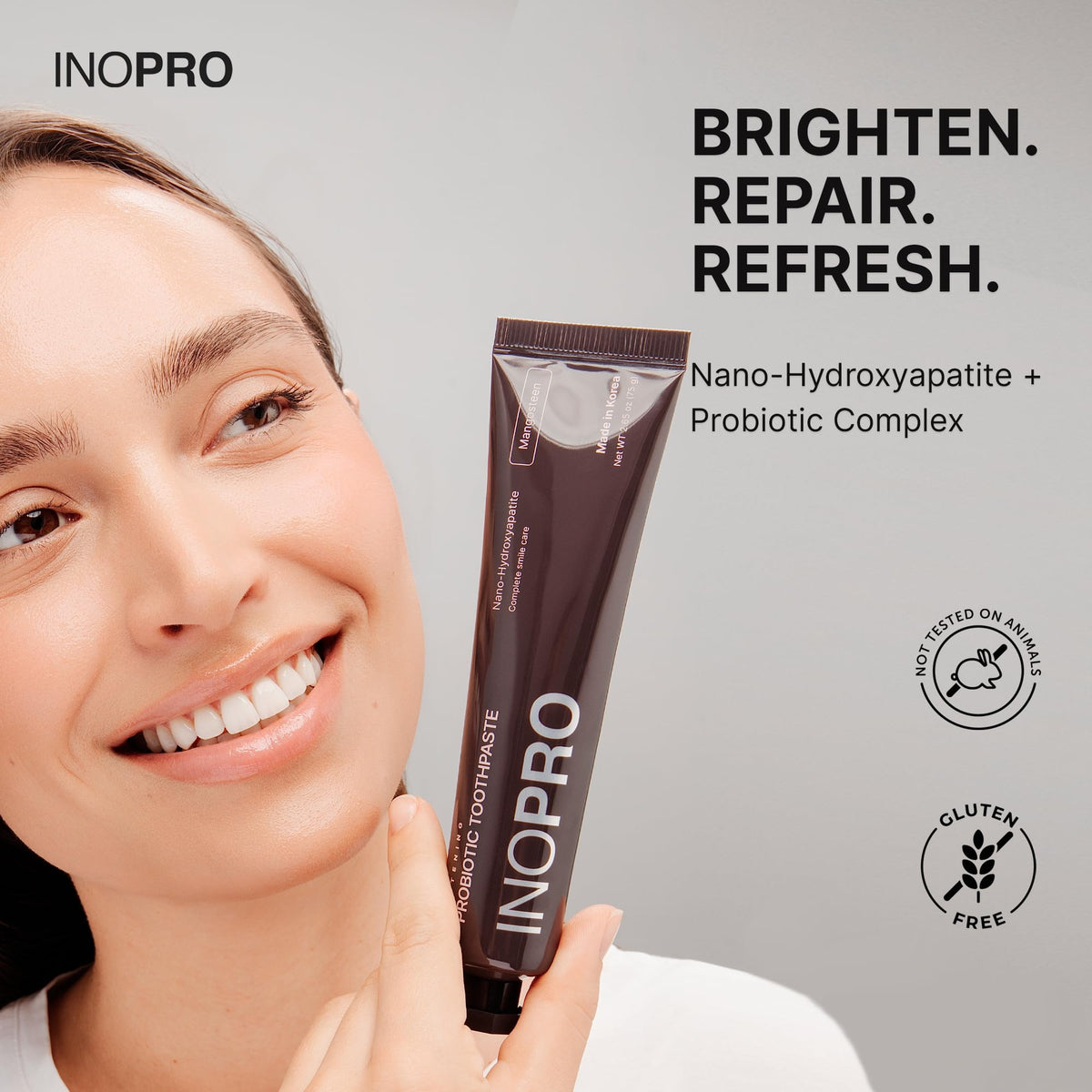 INOPRO Whitening Hydroxyapatite Toothpaste with Probiotic for Sensitive Teeth, Fluoride Free Enamel Support Toothpaste, SLS Free, Baking Soda, Coconut Oil, 5oz