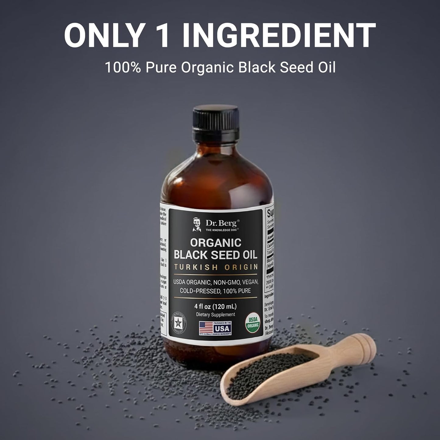 Dr. Berg Black Seed Oil Organic Cold Pressed – Pure Nigella Sativa Black Cumin Oil – USDA Organic, Halal, Vegan – for Hair, Skin, Immune Support – Unrefined Liquid – 4 oz Glass Bottle
