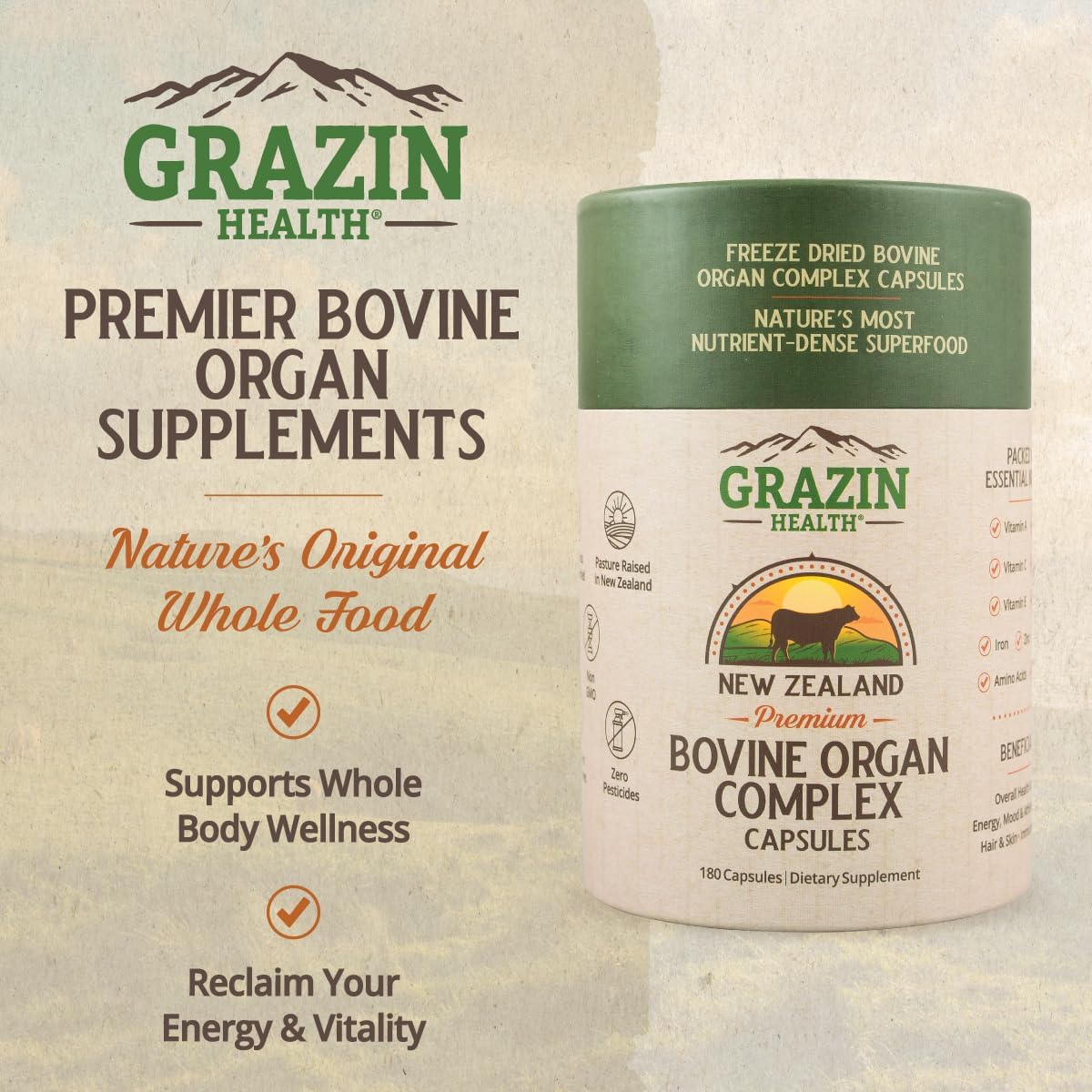 Men’s Vitality Bundle Organ Complex + Man Power + Collagen | Whole-Food Organ Capsules Grass-Fed New Zealand Sourced Supplements for Clean Daily Wellness and Nutrition Support