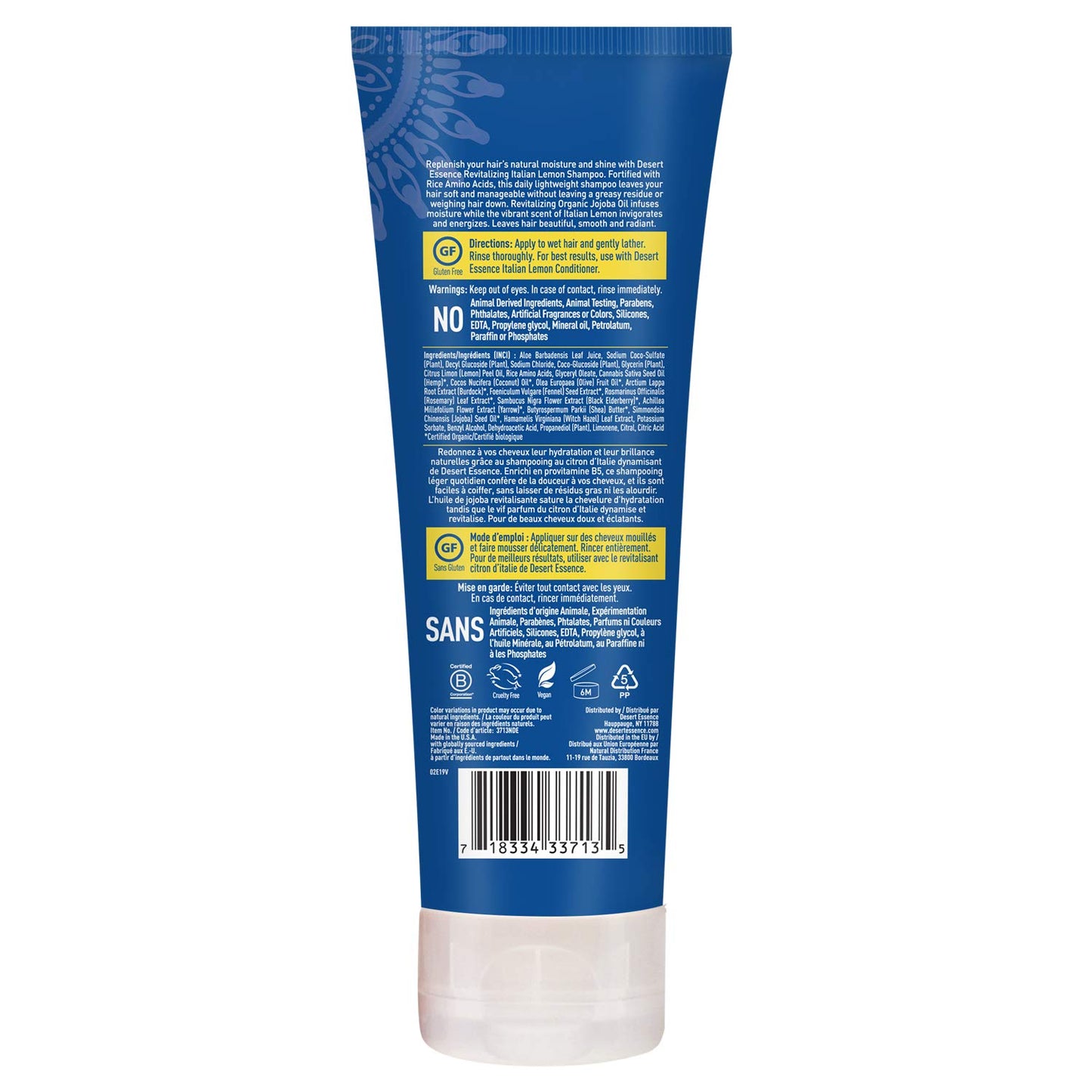 Desert Essence Italian Lemon Clarifying Shampoo with Lemon Peel Oil & Aloe, Vegan, Gluten-Free, No Artifical Fragrances, 8 fl oz