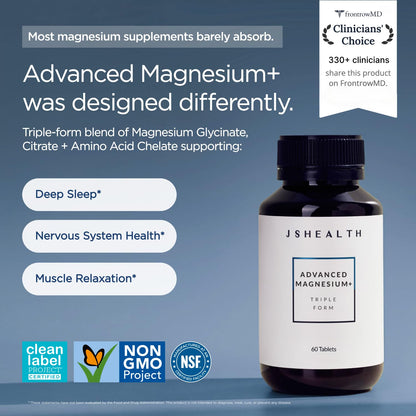 JSHealth Magnesium Supplement for Sleep. 400mg Triple-Form Glycinate | Made with Citrate, Amino Acid Chelate Developed By Nutritionist Jessica Sepel