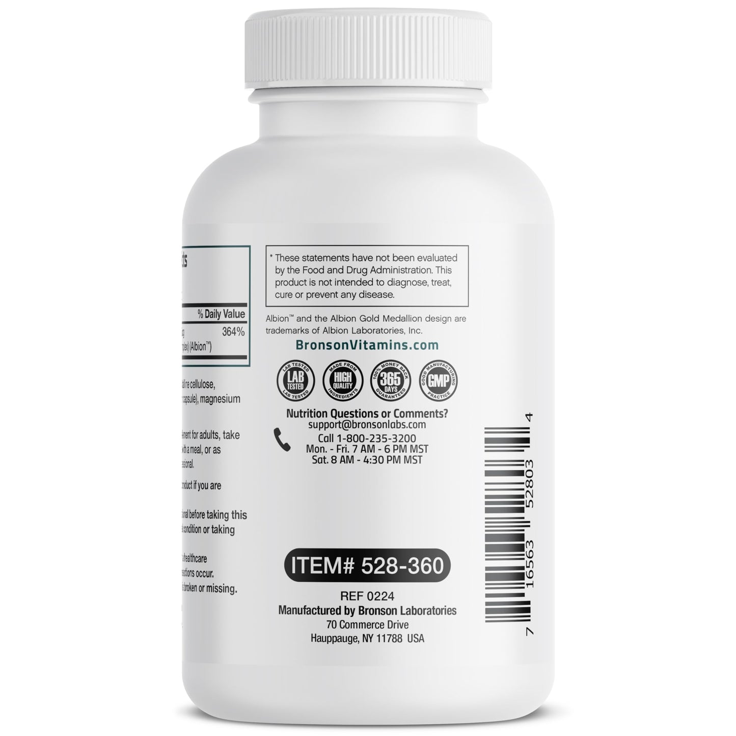 Bronson Selenium 200 mcg Albion Chelated Amino Acid Complex, 250 Capsules | Yeast-Free Essential Trace Mineral, Immune, Prostate & Metabolism Support, Vegetarian, Non-GMO, Gluten-Free & Soy-Free