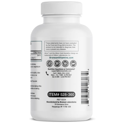 Bronson Selenium 200 mcg Albion Chelated Amino Acid Complex, 250 Capsules | Yeast-Free Essential Trace Mineral, Immune, Prostate & Metabolism Support, Vegetarian, Non-GMO, Gluten-Free & Soy-Free