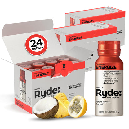 RYDE Energize Energy Shot, Tropical Flavor, Zero Sugar, 2 fl oz, 8 Pack