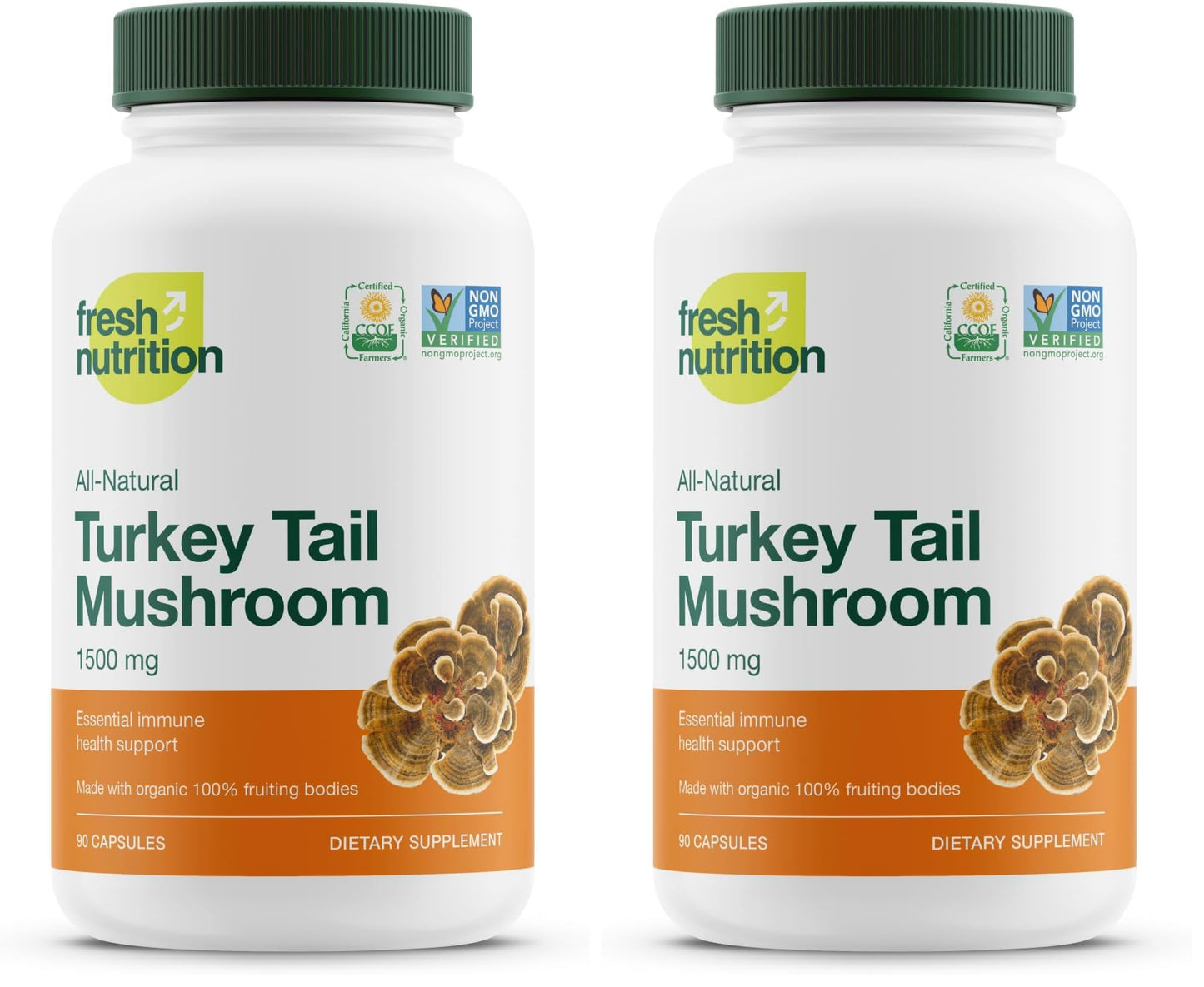 Fresh Nutrition Organic Turkey Tail Mushroom Extract Supplement - High in Beta Glucans – Non-GMO, Vegan Friendly, Gluten-Free - 90 Capsules