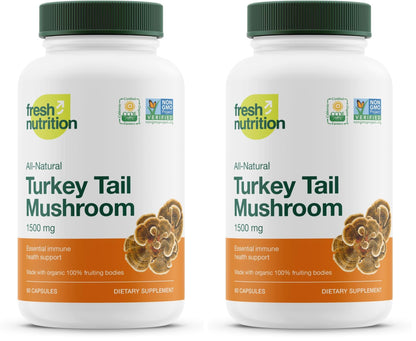 Fresh Nutrition Organic Turkey Tail Mushroom Extract Supplement - High in Beta Glucans – Non-GMO, Vegan Friendly, Gluten-Free - 90 Capsules