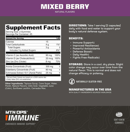 MTN OPS Immune Support Gummies with Elderberry, Mixed Berry