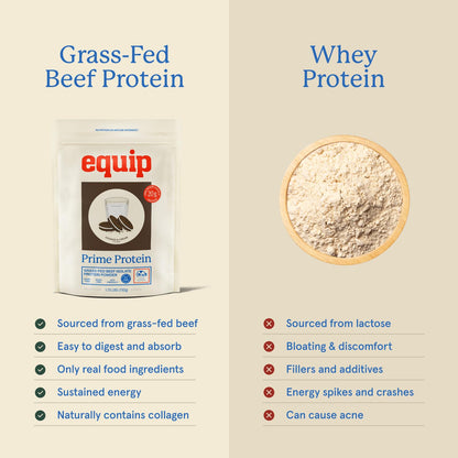 Equip Prime Chocolate Protein Powder - Gut-Friendly, No Sugar Protein Shake Powder with Grass-Fed Beef & Natural Collagen - Rich & Creamy Mix - 21g Per Serving - Whey & Dairy-Free (30 Scoops)