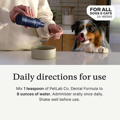 PetLab Co. Dental Formula for Dogs & Cats, Water Additive, 8 fl oz | Bad Breath, Plaque & Tartar Care with No Brushing - So Easy, Just Add To Water!