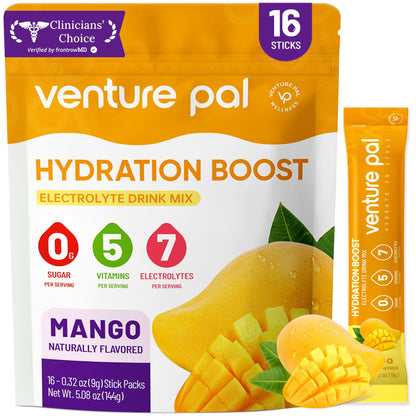 Venture Pal Sugar Free Electrolyte Powder, Liquid Daily IV Hydration Packet | 7 Electrolytes & 5 Vitamins Instantly Hydration, Electrolyte Dink Mix for Sports & Recovery, Vegan, Keto-Friendly, 16 Sticks