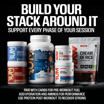 RAW Essential Performance Non-Stim Pre-Workout Powder - Preworkout for Endurance Strength & Focus Without Caffeine or Stimulants - Creatine Monohydrate, L-Citrulline & Beta Alanine - Blue Rathberry
