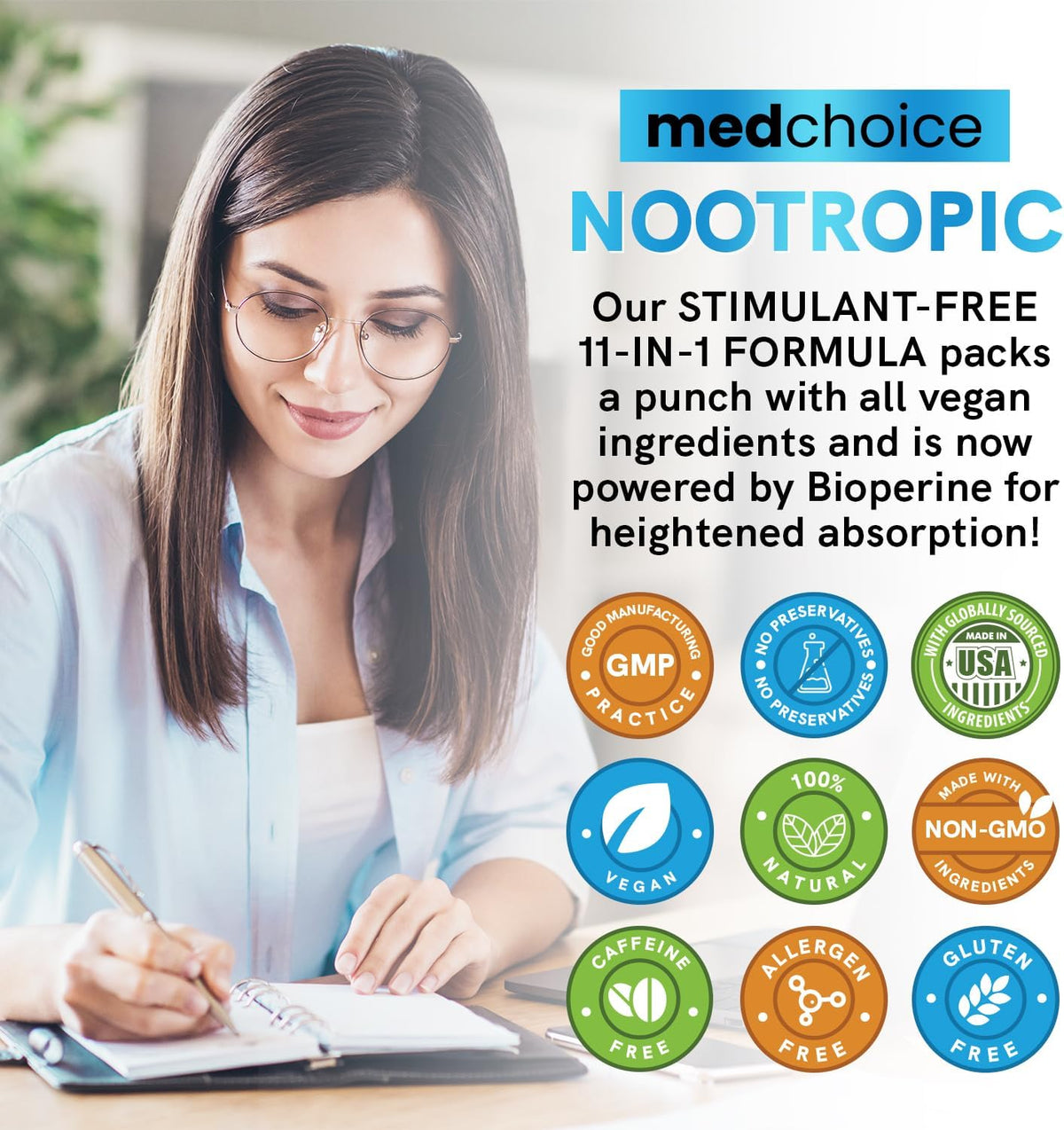 MEDCHOICE 11-in-1 Nootropic Brain Supplement, Non-Caffeinated, 60ct