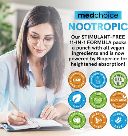 MEDCHOICE 11-in-1 Nootropic Brain Supplement, Non-Caffeinated, 60ct