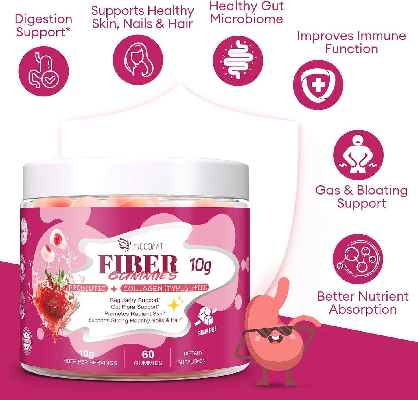 Migcopat Strawberry Fiber Gummies & Peach Fiber Gummies