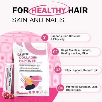 NATURE TARGET Multi Collagen Peptides Powder, 30 Stick Packs | Type I, II, III, V, X, Enhanced Absorption Hydrolyzed, With Prebiotics, Sugar-Free, Skin Hair Nail & Joint Support, Non-GMO