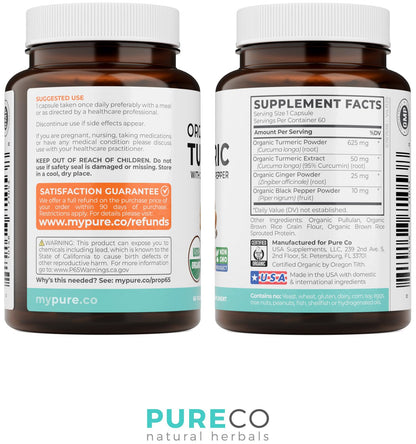 Organic Turmeric Ginger Black Pepper Supplement - High Potency Organic Turmeric Curcumin Capsules with Ginger & Black Pepper for Enhanced Benefits and Absorption - Vegan & Non-GMO (2 Month Supply)