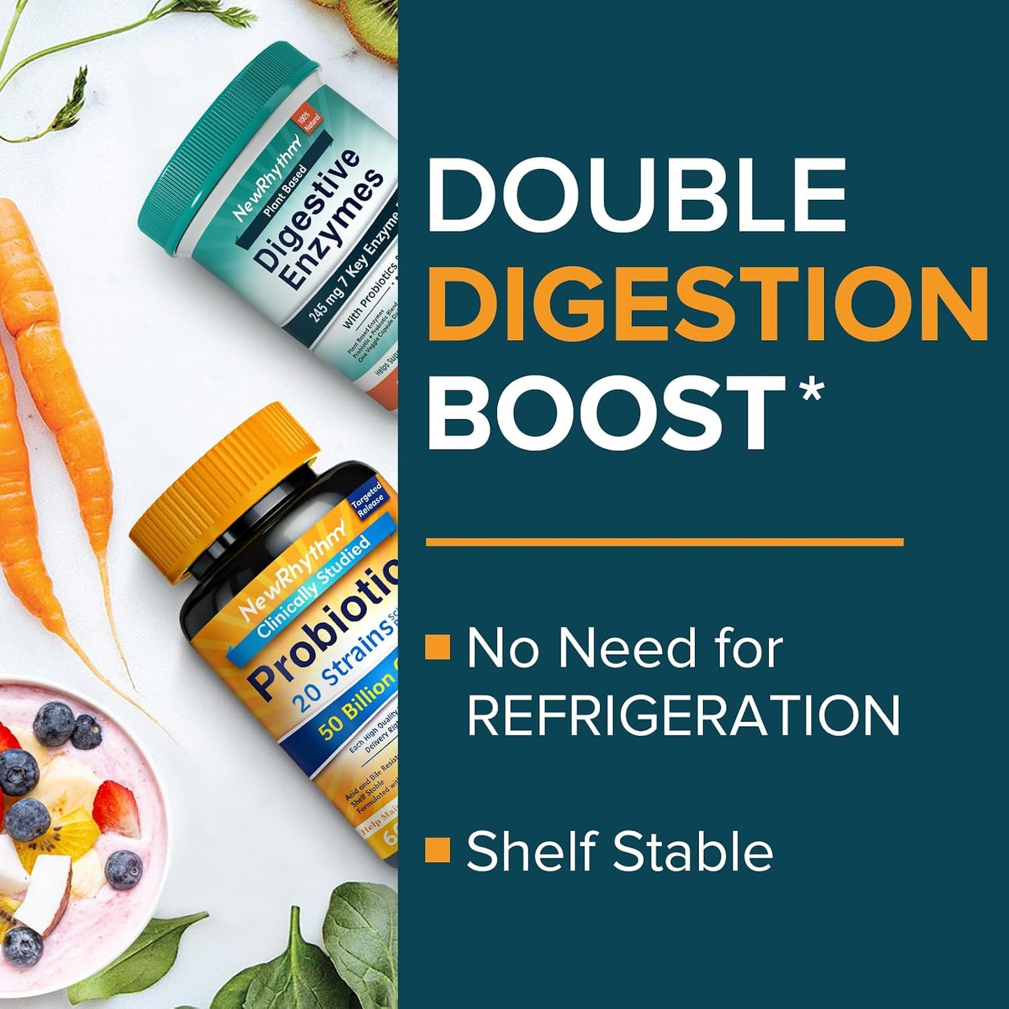 NewRhythm Digestion Boost Bundle, Probiotics, Prebiotics, Digestive Enzymes, Digestion & Immune Support, Bundle & Save, 60 Capsules Each