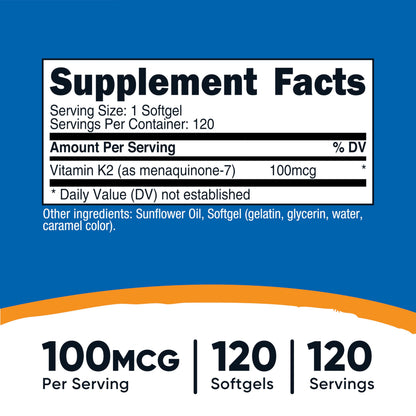 Nutricost Vitamin K2 MK-7 100 mcg, 240 Softgels, Gluten Free, GMO-Free | MK7