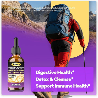 20-in-1 Wormwood Black Walnut Clove Parasite Cleanse | Wormwood, Pumpkin Seed & Oregano | Digestive & Intestinal Health Support | Immune System Booster | Gentle Internal Cleanse & Detox | 60 mL