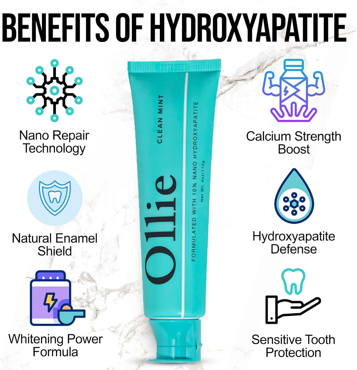 Ollie Clean Mint Nano Hydroxyapatite Toothpaste & Whintening Strips 24 Strips, 12 Treatments for Teeth Whitening