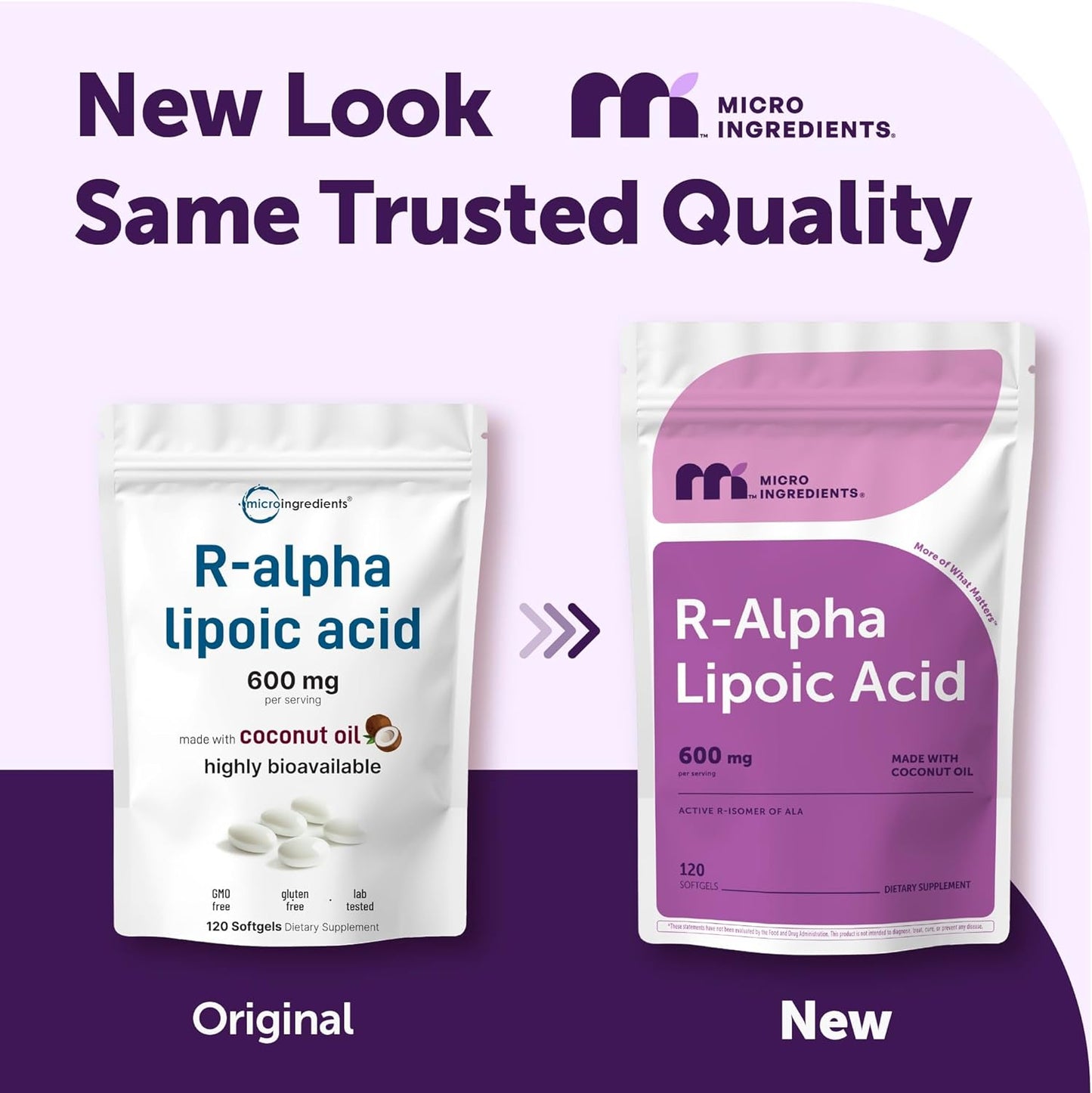 Micro Ingredients R Alpha Lipoic Acid 600 mg Per Serving, 120 Softgels | Active R-Isomer with Coconut Oil | ALA Supplement | Non-GMO, Gluten Free, No Soy