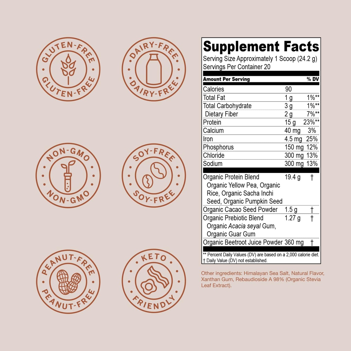 Live Conscious Cosmic Cacao - Organic Vegan Protein Powder, Chocolate Flavor, Plant-Based Blend - Pea Protein, Brown Rice, Pumpkin, Sacha Inchi - 20 Servings, 17 oz