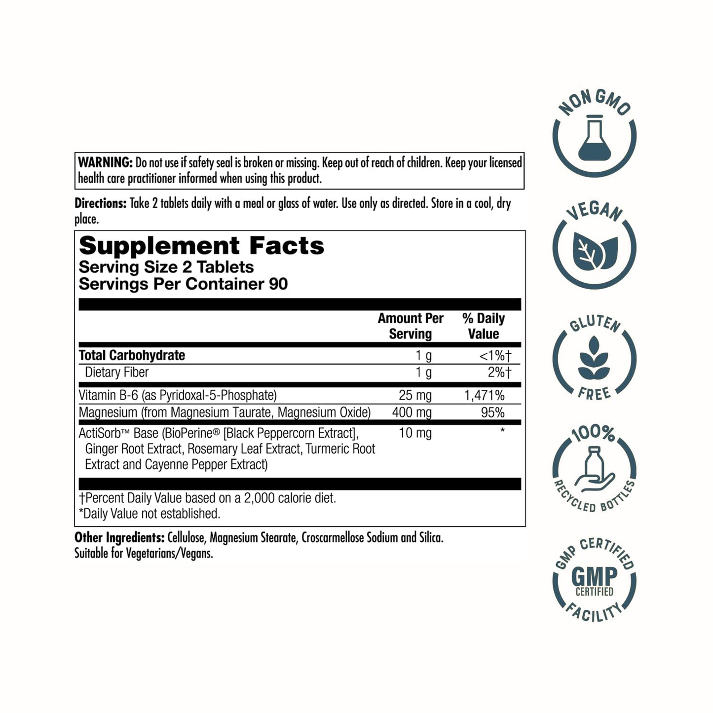 KAL Magnesium Taurate 400mg Plus Vitamin B6, Chelated Magnesium Supplement, High Absorption Magnesium Complex, Muscle and Heart Health Support, Vegan, Gluten Free, 60-Day Guarantee, 60 Serv, 120 Tabs