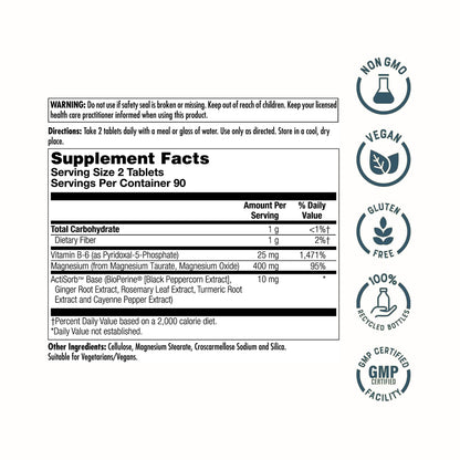 KAL Magnesium Taurate 400mg Plus Vitamin B6, Chelated Magnesium Supplement, High Absorption Magnesium Complex, Muscle and Heart Health Support, Vegan, Gluten Free, 60-Day Guarantee, 60 Serv, 120 Tabs