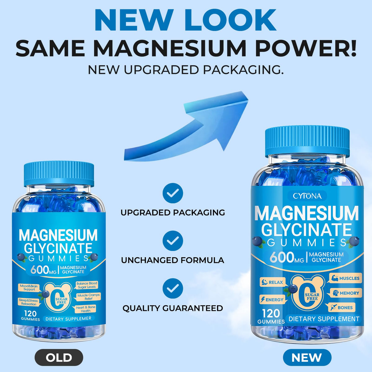 Magnesium Glycinate Gummies 600mg, Sugar Free Magnesium Gummies for Adults