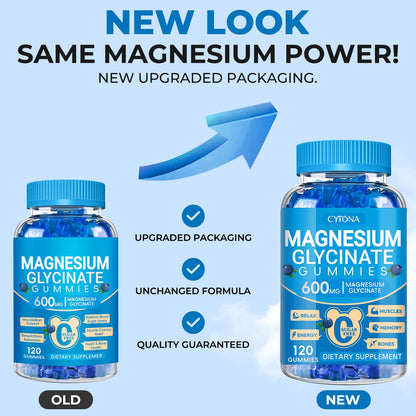Magnesium Glycinate Gummies 600mg, Sugar Free Magnesium Gummies for Adults