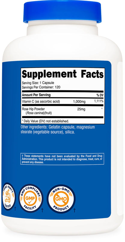 Nutricost Vitamin C with Rose Hips 1025mg, 240 Capsules, Gluten Free | Vitamin C 1,000mg, Rose Hips 25mg, GMO-Free