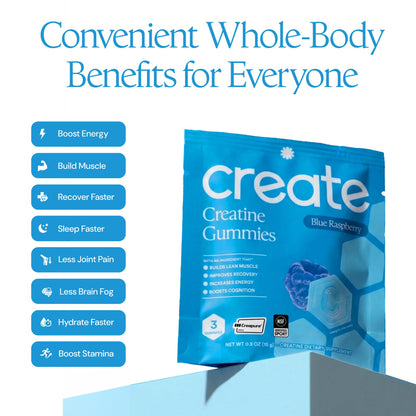 Create Creatine Gummies – Single-Serve Packs – 30ct – Variety Pack | NSF Certified for Sport – Made with Creatine Monohydrate, Vegan & Gluten-Free, Anti-Melting Formula, 3 Gummies per Pack